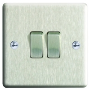10AX Light Switch 2 Gang 2 Way Brushed Steel Raised Plate £8.49