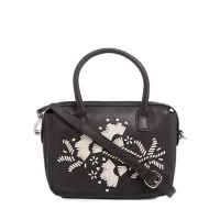 Debenhams  The Collection - Black leather floral contrast small grab ba