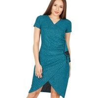 Debenhams  Tenki - Turquoise short sleeve v-neck ruched waist dress