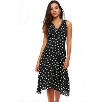 Debenhams  Wallis - Petite black polka dot midi fit and flare dress