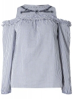 Debenhams  Dorothy Perkins - Navy striped embroidered cold shoulder top