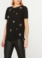 Debenhams  Dorothy Perkins - Black floral embroidered t-shirt