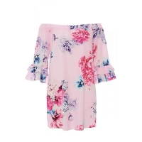 Debenhams  Quiz - Pink crepe floral bardot frill tunic dress