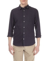 Debenhams  Burton - Navy long sleeve linen shirt