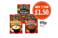 Budgens  Heinz Soup Cream of Chicken, Classic Oxtail and Cream of Tom