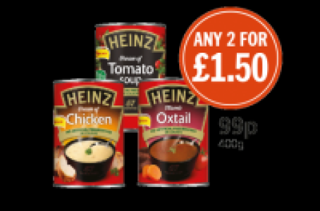 Budgens  Heinz Soup Cream of Chicken, Classic Oxtail and Cream of Tom