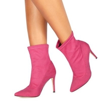Debenhams  Faith - Pink suedette Bow high stiletto heel ankle boots