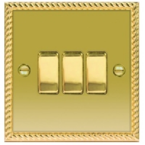10AX Light Switch 3 Gang 2 Way Polished Georgian Brass £10.49