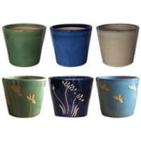 Homebase  Set of 4 Glazed Stoneware Flower Planters (Various Designs)