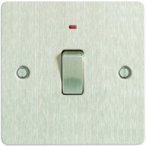 20A Light Switch + LED 1 Gang Brushed Steel Ultra Flat Plate &pound;16.99