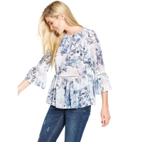 BargainCrazy  V by Very Blue Floral Frill Front Casual Blouse