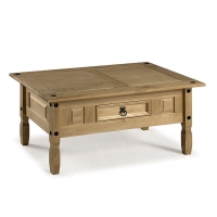 QDStores  Corona Distressed Waxed Pine Coffee Table Furniture