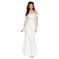 Debenhams  Quiz - Aria white bardot long sleeve bridal dress