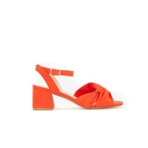 Evans - Extra wide fit orange knotted block heel sandals