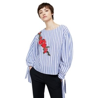 Debenhams  Mango - Blue Setter striped and embroidered top