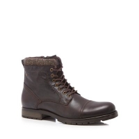 Debenhams  Jack & Jones - Dark brown leather Marly lace up boots