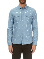 Debenhams  Burton - Blue splatter long sleeve denim shirt
