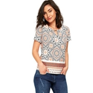 Wallis - Orange tile print bead shell top