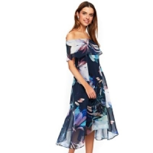 Wallis - Navy lily print bardot midi dress