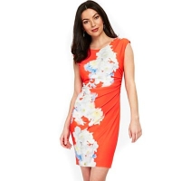Debenhams  Wallis - Orange floral ruche side wrap dress