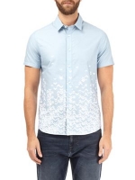Debenhams  Burton - Blue short sleeve geometric placement shirt