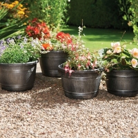 QDStores  Pack of 4 Wood Effect Barrel Planters