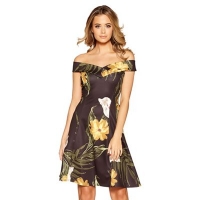 Debenhams  Quiz - Black mustard and cream floral print bardot dress