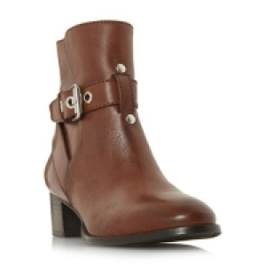 Dune - Dark tan leather Perrie mid block heel ankle boots