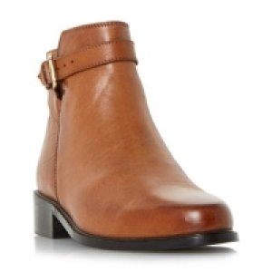 Dune - Tan Poppy buckle detail side zip ankle boots