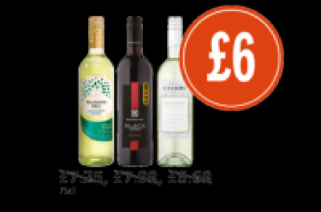 Blossom Hill Sauvignon Blanc, McGuigan Black Label Shiraz an £6.00