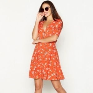Red Herring - Red floral print V-neck short sleeve mini tea