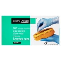 Makro  Chefs Larder Disposable Blue Vinyl Gloves Large Powder Free 