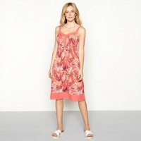 Debenhams  Mantaray - Peach leaf print cotton V-neck knee length dress