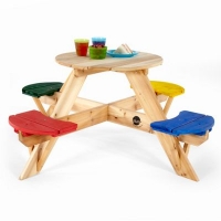 Debenhams  Plum - Wooden circular picnic table with coloured seats