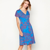 Debenhams  The Collection - Blue floral print V-neck short sleeve knee 