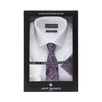 Debenhams  Jeff Banks - White tailored fit twill shirt and floral tie s
