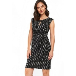 Wallis - Black jersey spot tie front dress