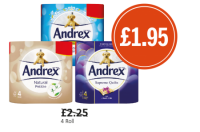 Budgens  Andrex Pm225 White, Natural, Supreme Quilts, Was £2.25