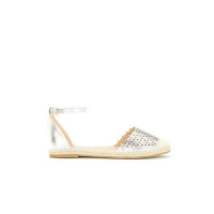 Wallis - Silver laser cut detail cross flat sandals