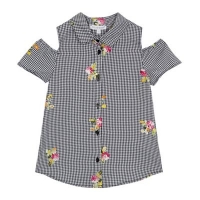 Debenhams  bluezoo - Girls gingham print floral embroidered cold shoul