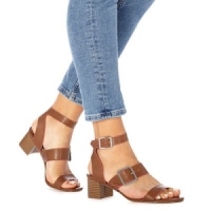 Faith - Tan Dustin mid block heel ankle strap sandals
