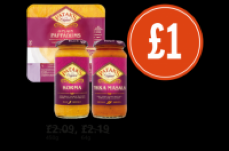 Pataks Korma Sauce, Tikka Masala Sauce, Plain Pappadums, Was
