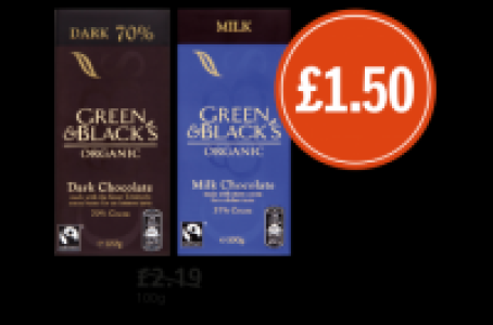 Budgens  Green & Blacks Organic Dark, Green & Blacks Organic Milk, Wa