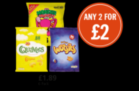 Monster Munch Roast Beef, Quavers Cheese, Wotsits Cheesy Mul
