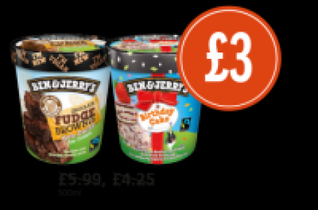 Budgens  Ben & Jerrys Chocolate Fudge Brownie, Birthday Cake, Was £4.