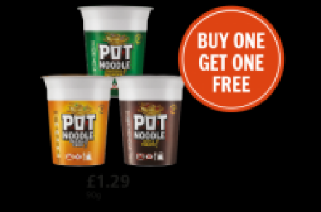 Budgens  Pot Noodle Chicken & Mushroom, Originl Curry, Beef & Tomato,