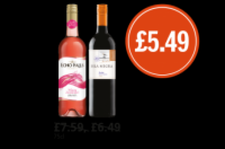 Budgens  Echo Falls White Zinfandel, Isla Neg Sea Merlot Cabernet Sau