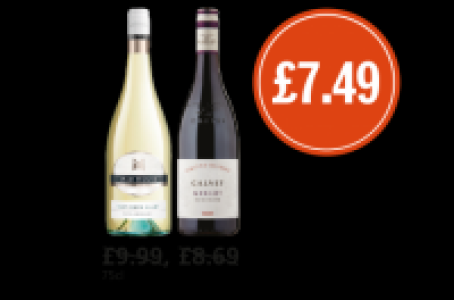 Mud House Sauvignon Blanc, Calvet Release Merlot, Was £9.99,