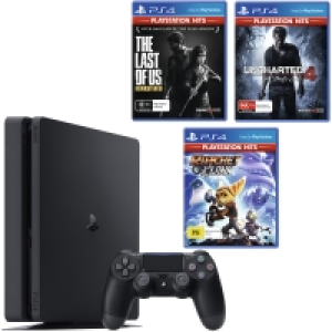 PS4 1TB Slim Console - Black + Ratchet & Clank + The Last of