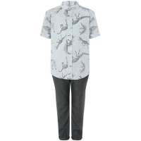 Debenhams  Monsoon - Boys Grey Jude Dino Shirt and Trouser Set